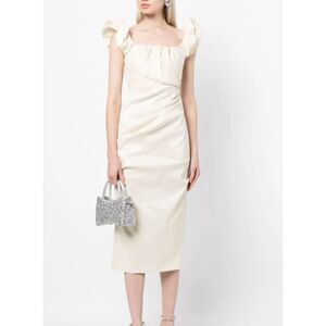 RACHEL‎ GILBERT Kalina Ruched Ruffle Sleeve Midi Dress White